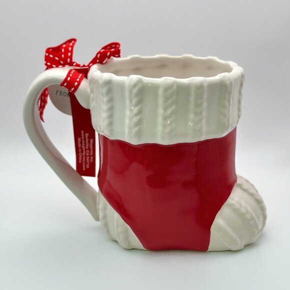 Christmas Stocking Shaped mug by Rae Dunn | Merry Christmas Red and White mug - Picture 3 of 5